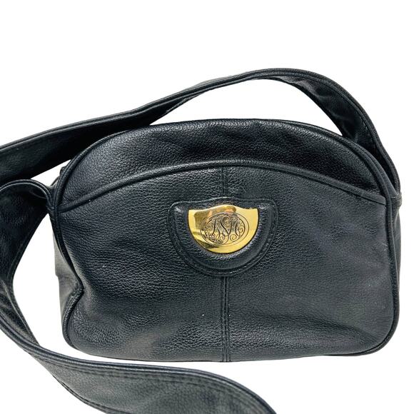 Vintage 90s BH Smith Wide Strap Crossbody Western Plated Black Leather - Picture 1 of 8